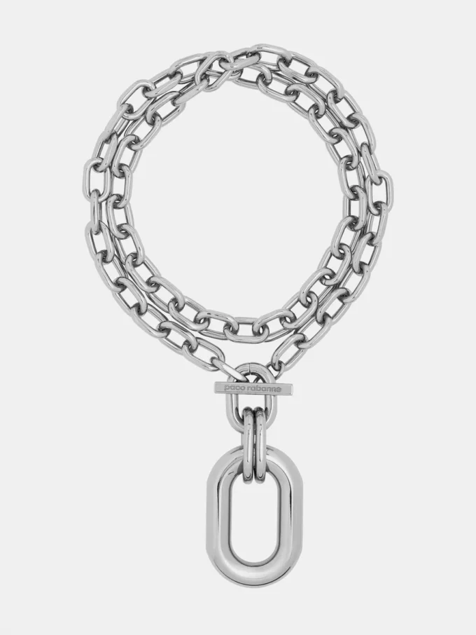 Collana doppia XL Link in argento con pendente