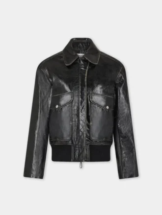 Giacca bomber nera in pelle