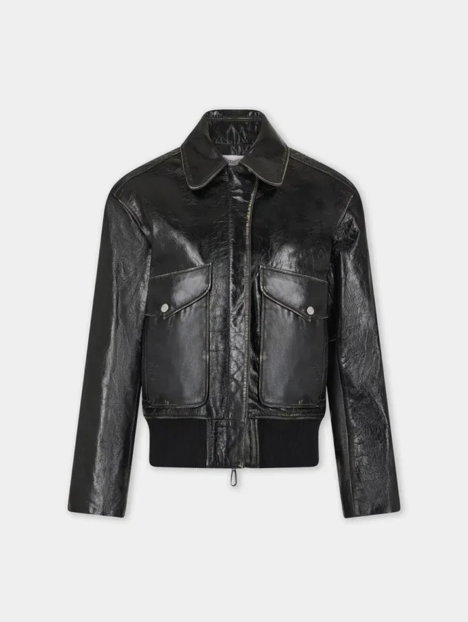 Giacca bomber nera in pelle