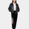 Giacca bomber nera in pelle