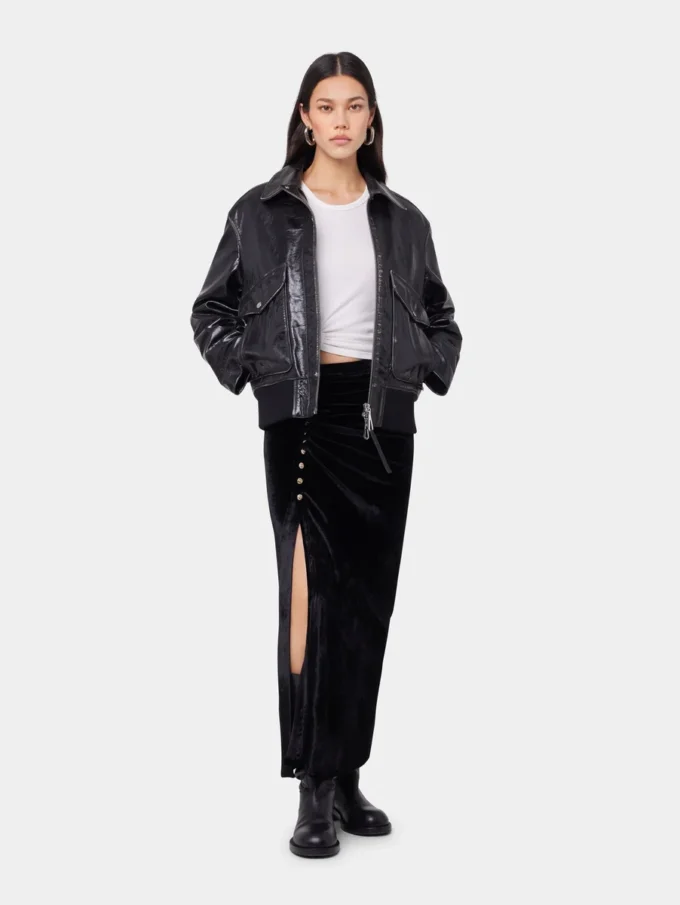 Giacca bomber nera in pelle