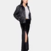 Giacca bomber nera in pelle