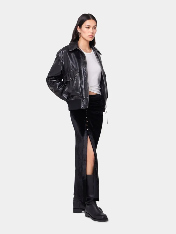 Giacca bomber nera in pelle