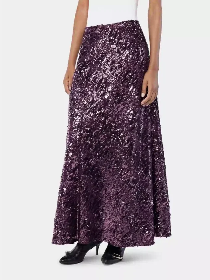 Gonna lunga in jersey con dettagli in paillettes