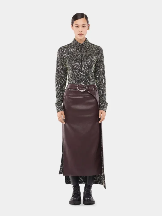 Camicia in crêpe con dettagli ricamati con paillettes