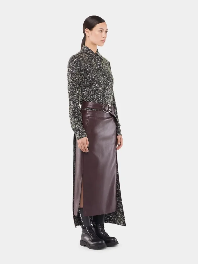 Camicia in crêpe con dettagli ricamati con paillettes