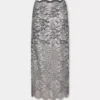 Gonna midi in pizzo argento