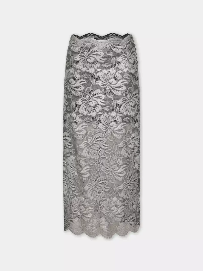 Gonna midi in pizzo argento