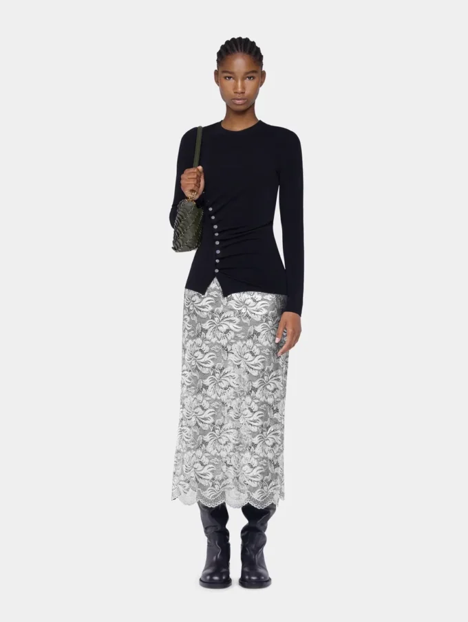 Gonna midi in pizzo argento
