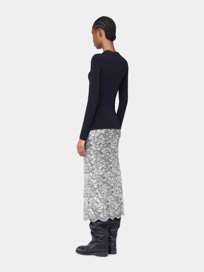 Gonna midi in pizzo argento
