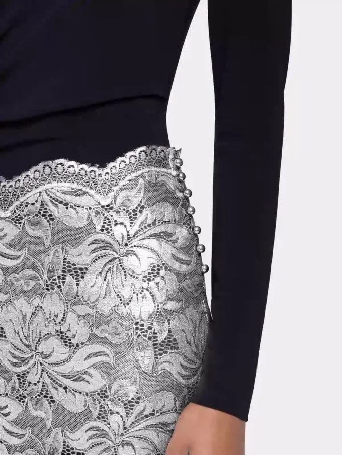 Gonna midi in pizzo argento