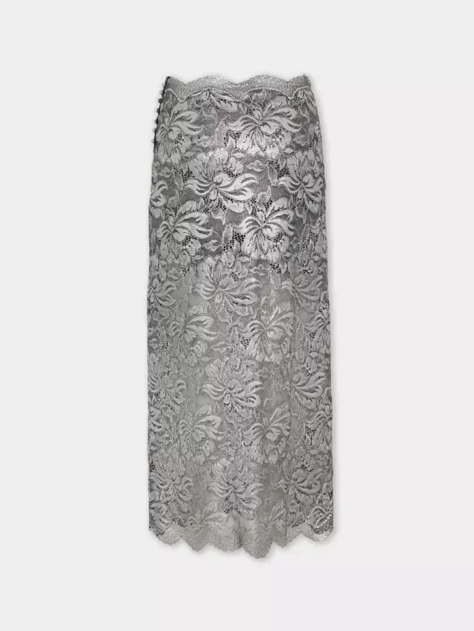 Gonna midi in pizzo argento