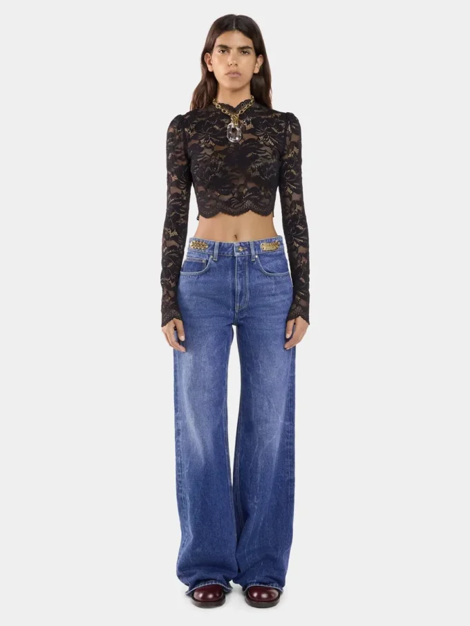 Jeans larghi in denim lavato scuro