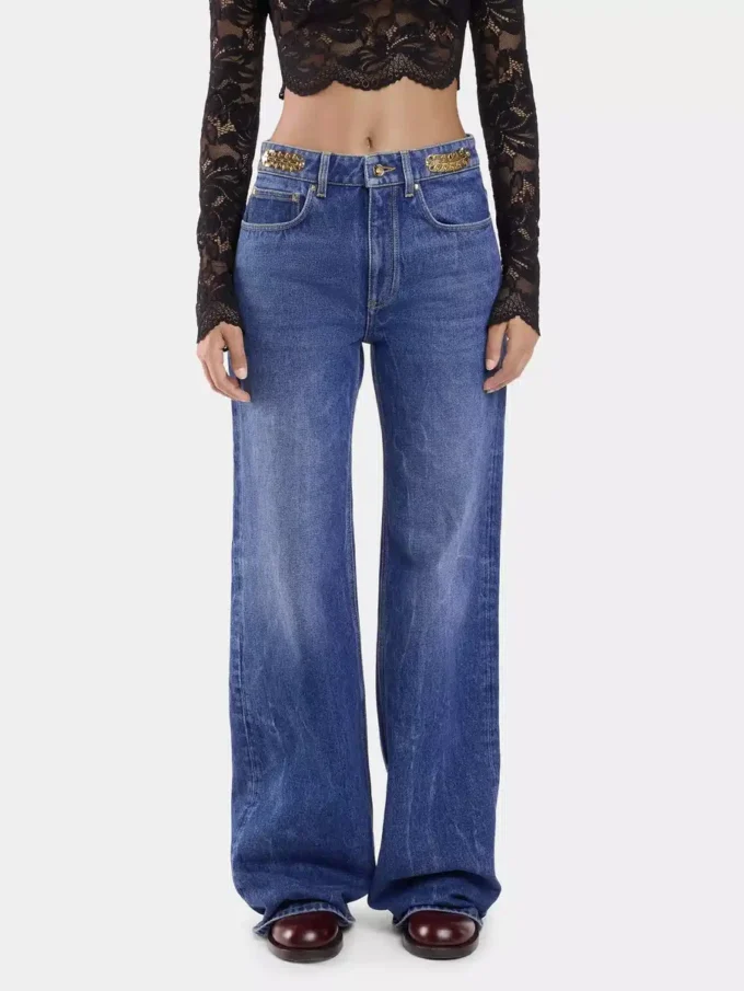 Jeans larghi in denim lavato scuro
