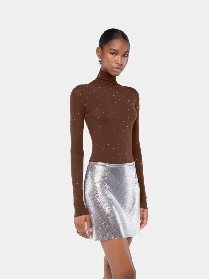 Maglia a collo alto in lana effetto seconda pelle