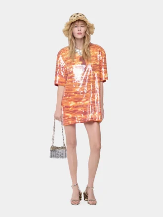 Miniabito t-shirt in cotone e paillettes