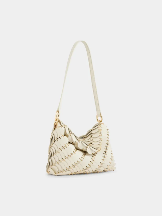 Pochette Paco color crema in pelle di vitello