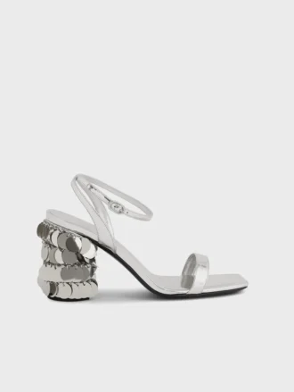 Sandali argentati con tacco a disco Sparkle