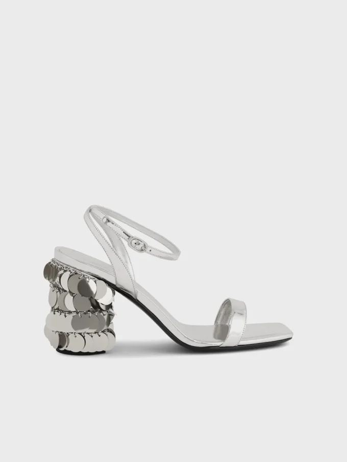 Sandali argentati con tacco a disco Sparkle