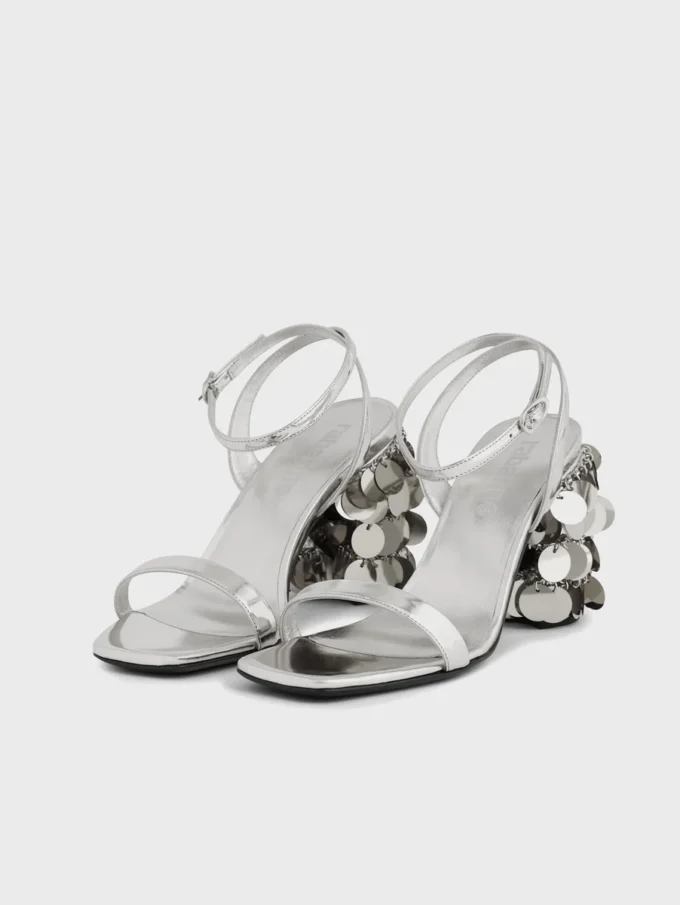 Sandali argentati con tacco a disco Sparkle