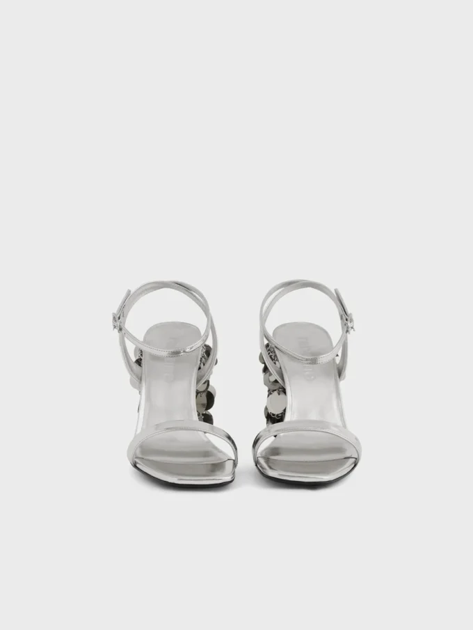 Sandali argentati con tacco a disco Sparkle