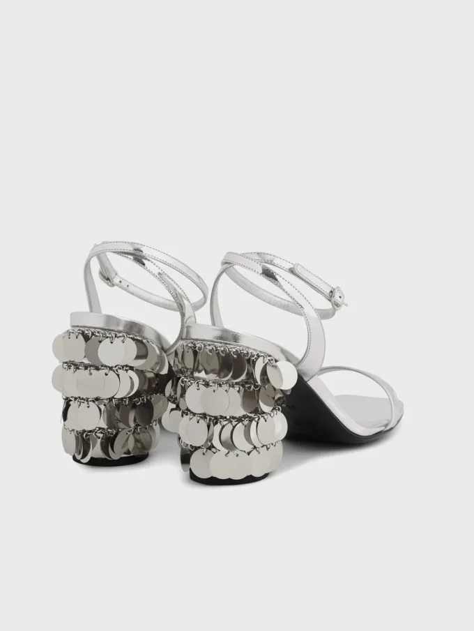 Sandali argentati con tacco a disco Sparkle