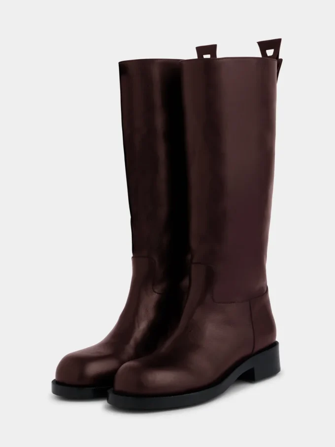 Stivali bordeaux in pelle liscia