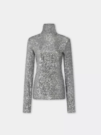 Top a collo alto con paillettes