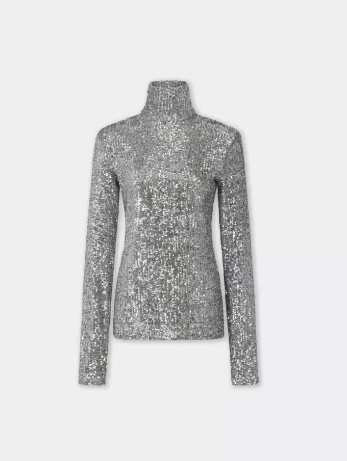 Top a collo alto con paillettes