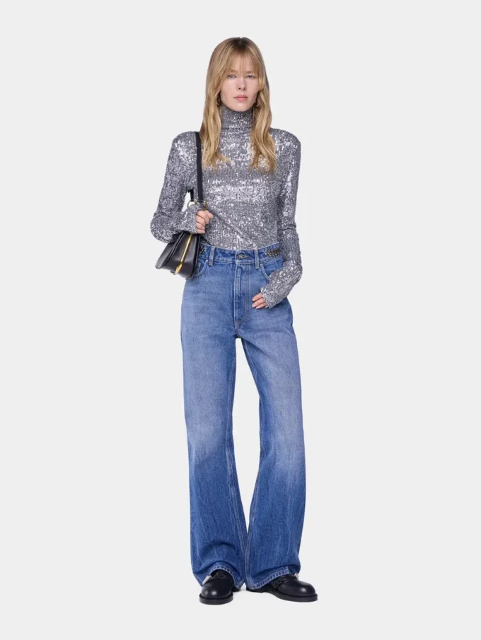 Top a collo alto con paillettes