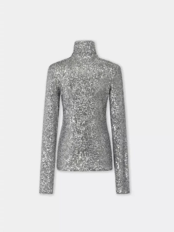 Top a collo alto con paillettes