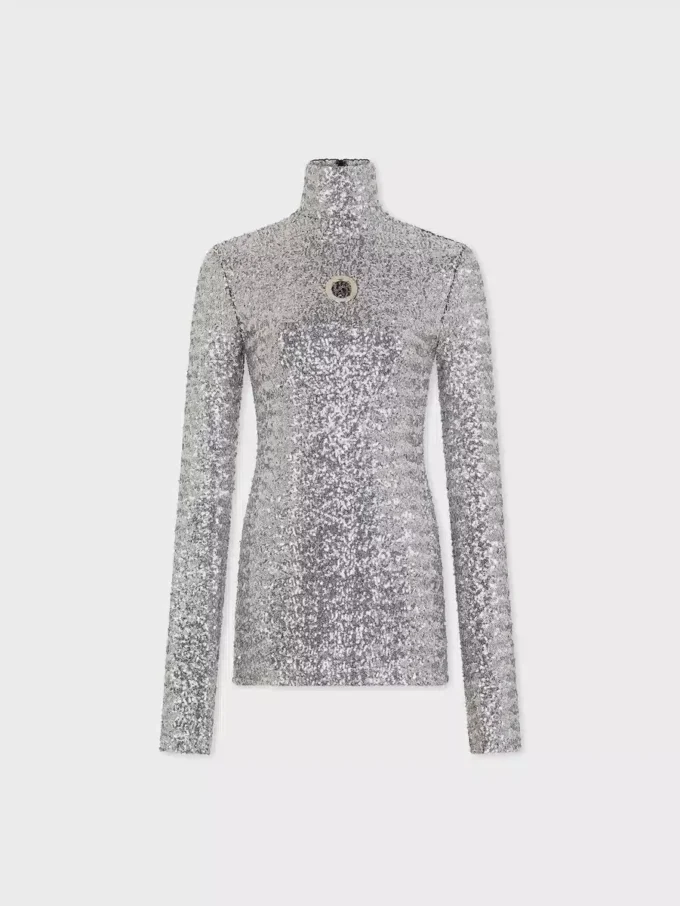 Top con collo alto e paillettes