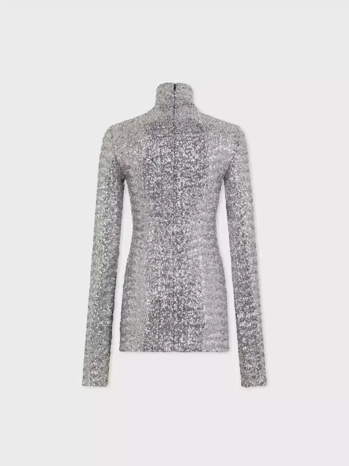 Top con collo alto e paillettes
