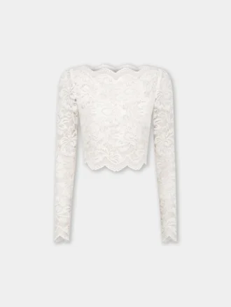 Top corto color avorio in pizzo