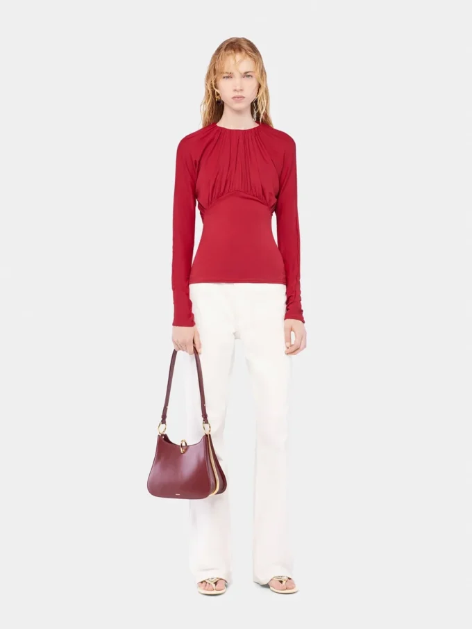 Top in jersey con dettagli arricciati