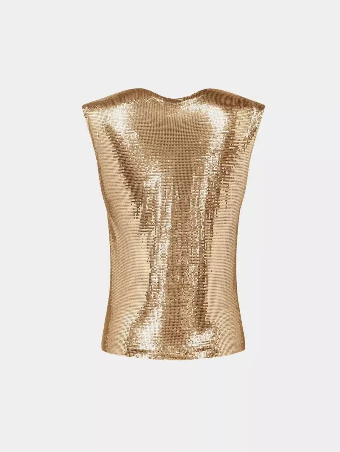 Top in maglia metallica dorata