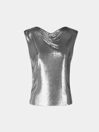 Top in mini maglia argentata