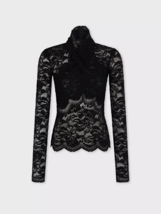 Top in pizzo a maniche lunghe con dettagli cut-out