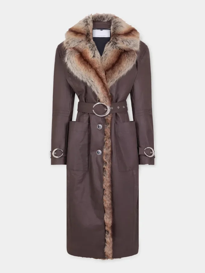 Trench con bordi in pelliccia sintetica